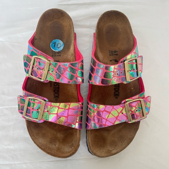 Birkenstock Arizona Gator Gleam Raspberry Metallic Sandals Size 41/10-10.5 - Picture 3 of 10